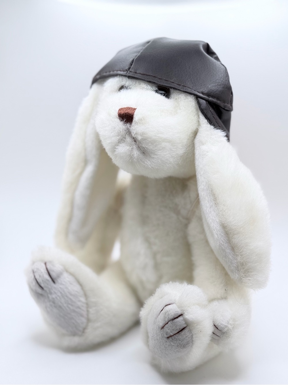 Plush White Bunny Toy with Brown Aviator Hat - Kids Toys